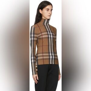 Burberry Tan Black Check Long-Sleeve Jersey Top